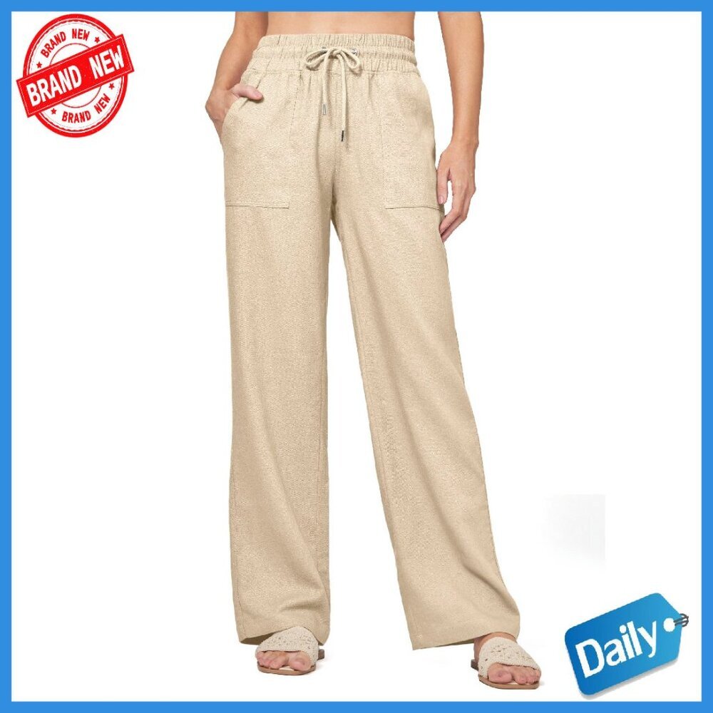 Wide Leg Linen Pants with Pockets Elastic Waist Casual Summer Lounge